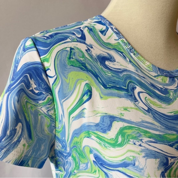 J MCLAUGHLIN ELORA DRESS M WATERCOLOR COASTAL CATALINA CLOTH RUCHED SUMMER CHIC - Picture 7 of 13